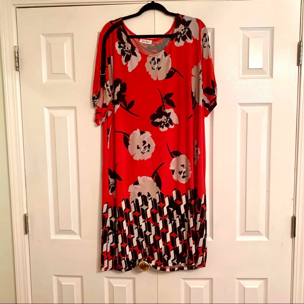 Calvin Klein Shift Dress Red & Black Size 2X